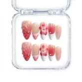 Singapore almond press on nails with pink 3D flower nail art in pastel and fuchsia, handmade by Naillover
